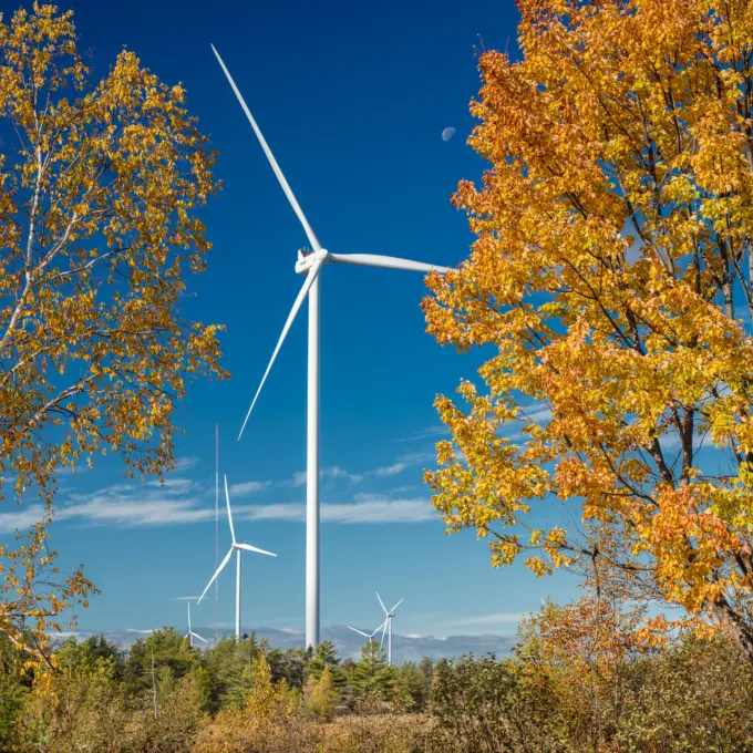Henvey Inlet - Wind turbines with forest and blue sky